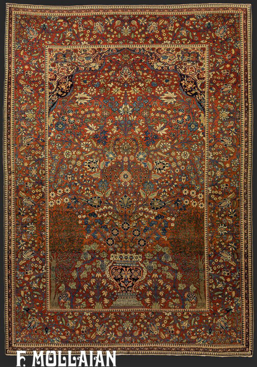 Tappeto Persiano Antico Kashan (Mohtasham) Fondo Rosso Mattone n°:60893843